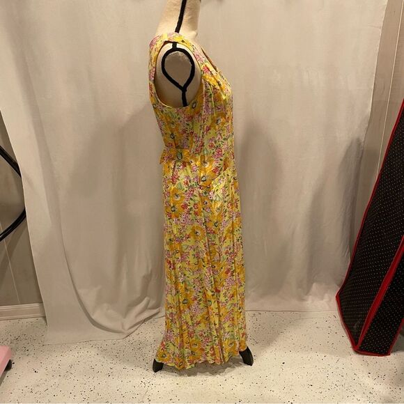 90’s-y2K 🥰 buttercup yellow vintage floral button front sleeveless maxi dress🌼 - Picture 8 of 10